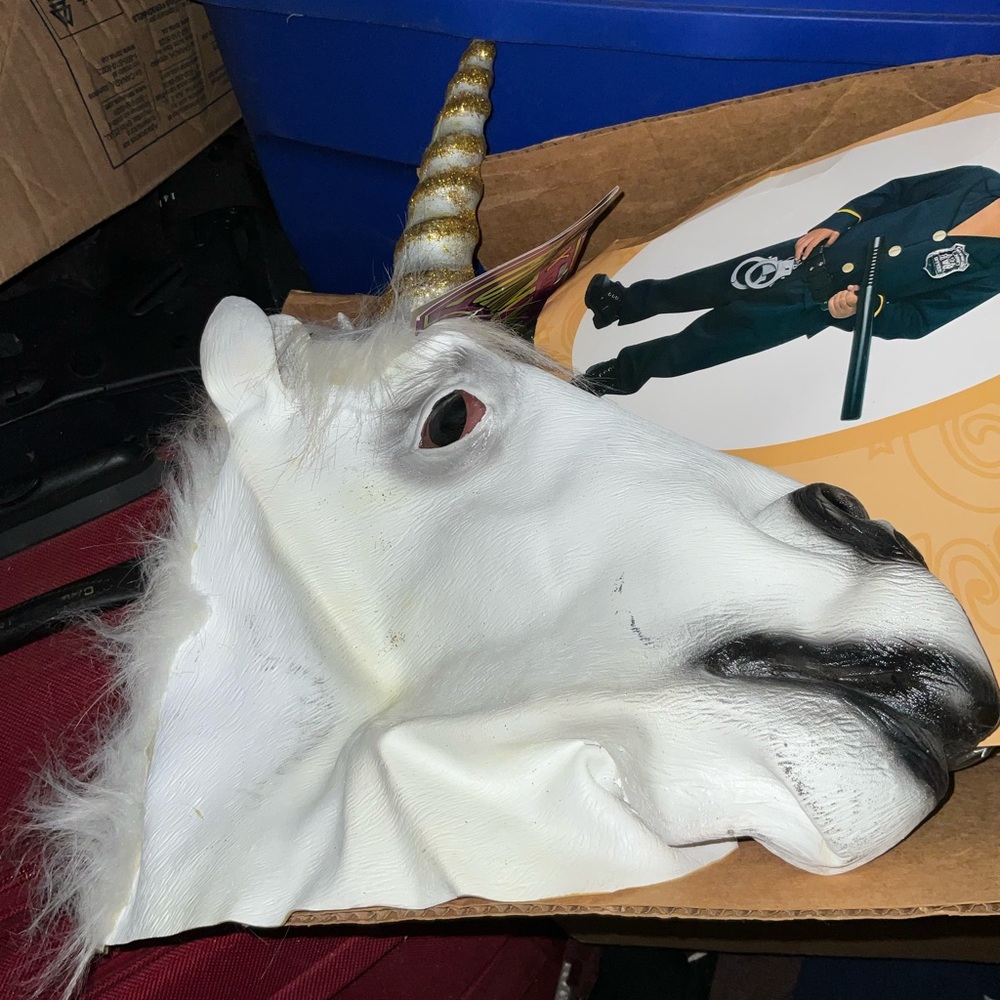 White & Gold Unicorn Horn Mask RealisticHead Mask Latex Adult CostumeCosplay new